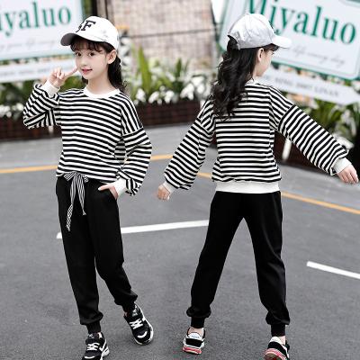 China Kids Autumn Winter Clothing Set Girls Striped Shirt Casual Big Blouse Pants Sports Equipment 2pcs for sale