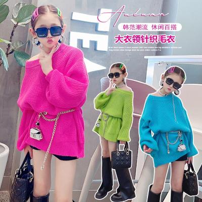 China Girl's Pullovers Casual Sweaters Autumn Winter Girls Big Loose Knitted Sweater Fashion Kids Coat for sale