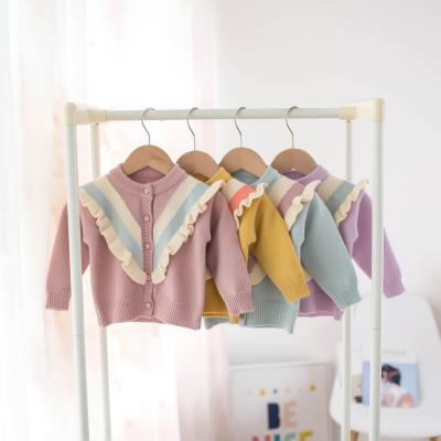 China Viable Ruffle Girls Sweater 2020 Autumn Winter Toddler Babies Cardigan Sweaters Knitted Children Outwear Coat for sale