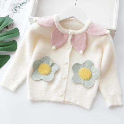 China Autumn Petal Collar Toddler Toddler Babies Cardigan Sweaters Knitted Flowers Appliques Kids Outwear Coat for sale