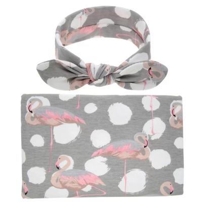 China 2018 Infant Anti-pilling Baby Wrap Blankets Newborn Baby Gray Flamingo Print Wrapped Towels Blankets for sale