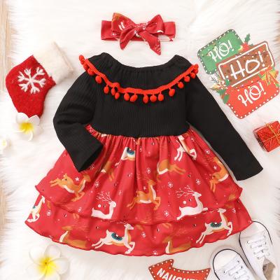 China Washable Christmas Dress Plaid Babies Long Sleeve Ruffle Christmas Dress for sale