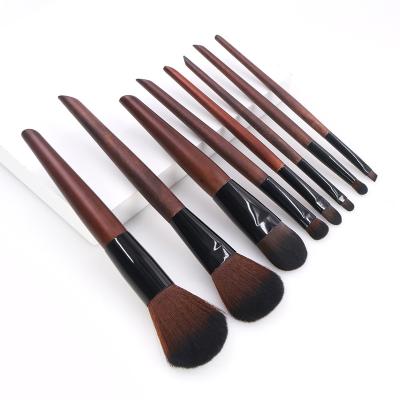 China Wooden Face Handle Makeup Brush Set Synthetic Fiber Makeup Tools Blush Powder Foundation Makeup Brush Set for sale