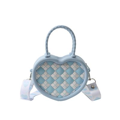 China Fashion Girls Mini Silicone Coin Gift Purse Cross - Body Bag Heart Shape Checkerboard Grid Zipper Student Cute Oem Customized Pocket Candy for sale