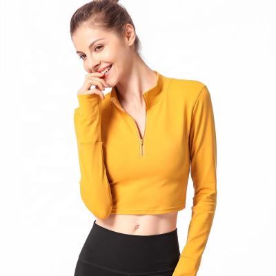 China 2021 Autumn Long Sleeve Yoga T-shirt Half Zipper Sportswear Breathable Tight Crop Fitness Top Female for sale