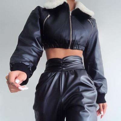 China 2021 New Winter Retro Women's Upper Pu Fashion Clothing Coat Women's Lamb Velvet Fur Zipper Breathable Coat Lapel Long Sleeve Jacket for sale