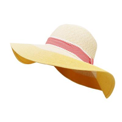 China Comfortable Wear Ladies Summer Straw Hats For Women Beach Sun Hats Floppy Sun Hat With Striped New Lace Brim Bag Plain Customized Customized Logo for sale