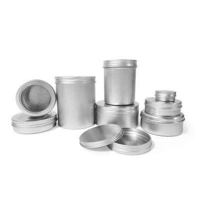 China Large Cosmetic Stock Portable Silver Round With Lids Recyclable Cosmetic Food Grade Packaging Tin Jar Metal Aluminum Can for sale