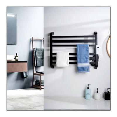 China SINGLE Timer Wall Mounted Multifunctional Heater Stainless Steel Heater Black Square Bathroom Towel Rack for sale