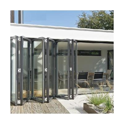 China Space Saving Folding Modern Glass Bifold Insulated Sliding Folding Tempered Folding Doors for sale