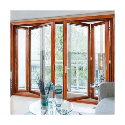 China Folding Screen America Standard Aluminum Glass Folding Door 90 Degree Corner Bi Folding Doors for sale