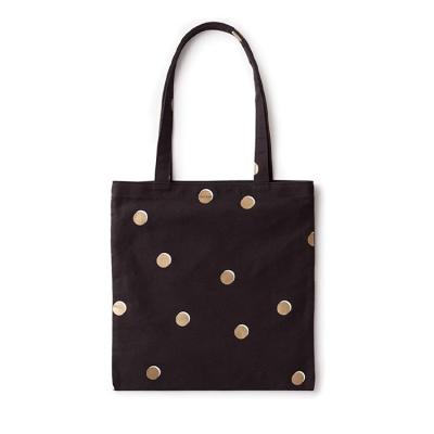 China Eco - Friendly Private Label Black Cotton Canvas Tote Bag With Gold Dot for sale