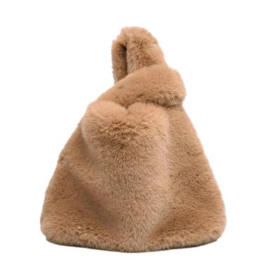 China Brown Fashion Lady Nice Fur Material Plush Tote Bag for sale