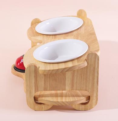 China Ceramic Wood Frame Cat And Dog Bowl Automatic Pet Bowl Anti-Spill Feeding And Pet Drinking Supplies for sale