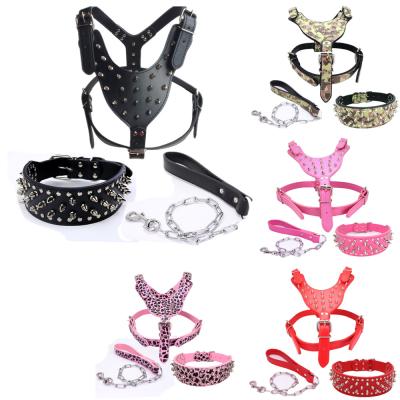 China Hot Sale PU Leather JEWELED Luxury Studded Pet Harnessleash Set For Dog for sale