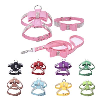 China JEWELED Cute Bling Diamond Super Fiber Material Adjustable Harness For Dog Cat Rabit for sale