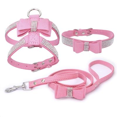 China JEWELED Cute Bling Diamond Super Fiber Material Adjustable Harnesses And Leashes For Dog Cat Rabit for sale