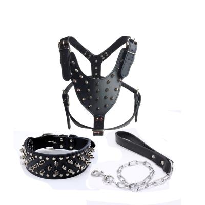 China PU Leather Dog Harness Collar Chain Walking Training Leash Set for Dogs Cats for sale