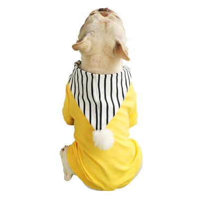 China LEISURE Fashion Pet Coat Shirt Yellow Dog Clothes Overalls With Striped Hat For Puppies Clothing Apparel for sale