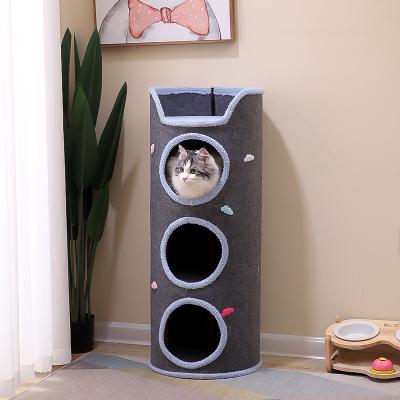 China Viable Cute Pet Cat Tree Toys Cat Climbing Frame Tree Multi-layer Hole Cat Condo Toy Protecting Furniture for sale