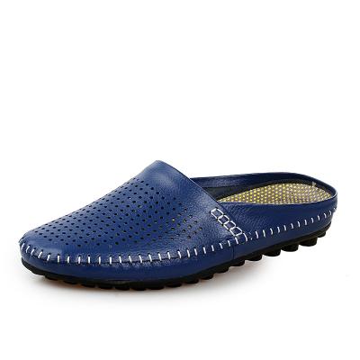 China New Fashion Trend Summer Men's British Fashion Casual Perforated Sandals Breathable Leather Semi Slippers for sale