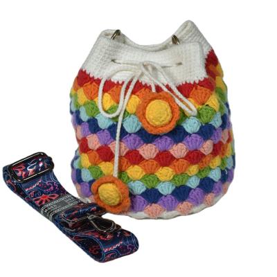 China Hand Crochet Fashion New Design Bags Casual Ladies Storage Rainbow Shoulder Bag for sale