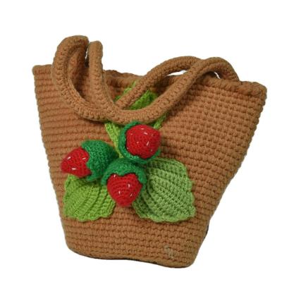 China Hand crochet new arrival high quality school cartoon character bags hand crochet strawberry handbag for sale