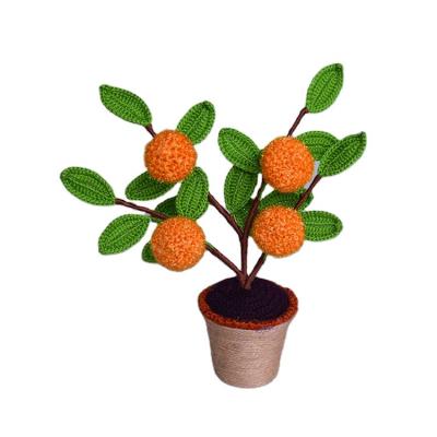 China Hand Crochet Top Quality Handmade Wall Hanging Crochet Silver Orange Bonsai Trees for sale