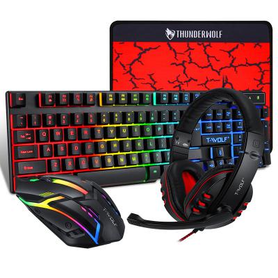 China For Game 4 in 1TF800 RGB Gaming Mouse and Keyboard Set Computer Wired Keyboard Mouse Headset Combo with Mouse Pad for sale