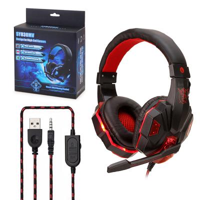 China Gaming Headsets With MIC SY830 LED Light RGB Gaming Headphones 3.5mm Headband HiFi Headphones Noise Cancel 7.1 PC Gaming Headset For PS4/PS5/XBOX for sale