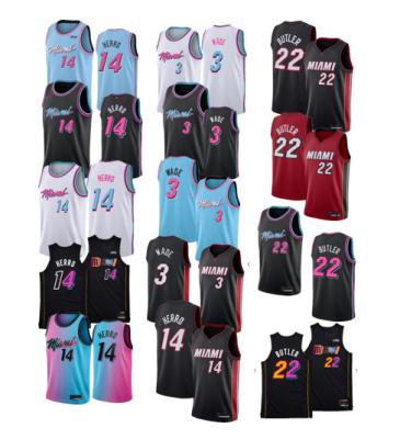 China Breathable Wholesale Miami Embroidered Basketball Jersey 3 High Quality Wade 22 Butler 14 Herro Uniform for sale