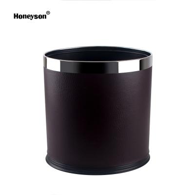 China Sustainable Honeyson Double Layer 10L Hot Leather Waste Bin For Hotel Room for sale