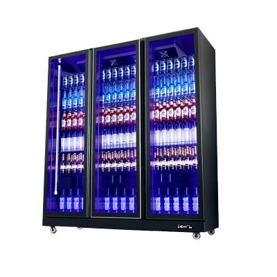 China Single-Temperature Supermarket OEM/ODM Commercial Beer Fridge Beverage Show Refrigerator Three Glass Door Air-Cooled Beer Beverage Cooler for sale