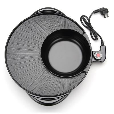 China New Korean Car BBQ Around 2 in 1 Electric Grill Grill Smokeless Pan with Electric Hot Pot Pan Hotpot Grill Cooking Machine for sale