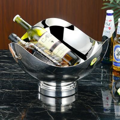 China Large Capacity Durable Stylish Stainless Steel Silver Ice Bucket With Tongs Drink Beverage Tub Wine Ice Fridge for sale