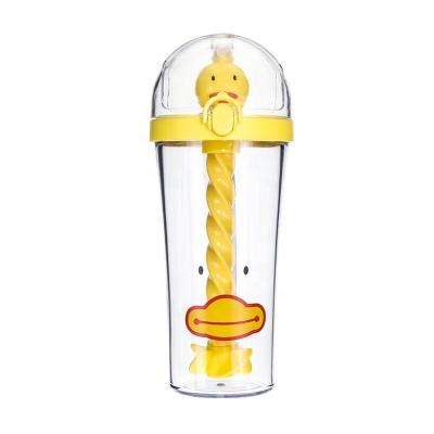 China 500ml Sustainable Portable Plastic Drink Cup Cartoon Cute Animal Stirring Tumbler Water Bottle Cups With Lid And Straw for sale