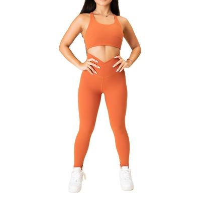 China Color Breathable Summer Back Strap Bra Cross High Stretched Soft Legging 2 Pieces Set Women Sports Yoga Set for sale