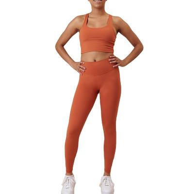 China 2022 Summer Breathable Sale Women's Hot Yoga Legging Solid Color And Top Running Sets Gym Tracksuit Sports Fitness Wear Set for sale