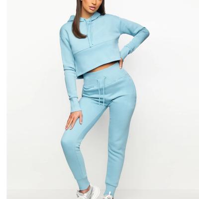 China Custom Logo Tracksuit Crop Tops Hoodies Antibacterial And Jogging Sweatsuit 2 Piece Set Women Tracksuits for sale