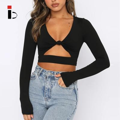 China Polyester Breathable Soft Breathable Women Gym Sportswear Sexy Fitness Long Sleeves Crop Top for sale