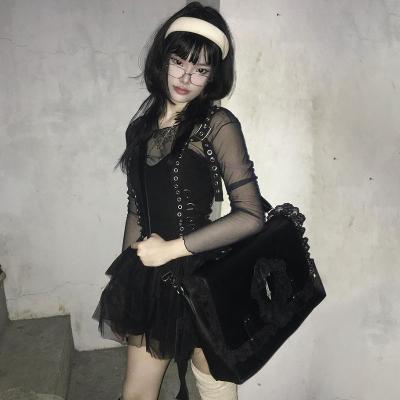 China Vintage Black Gothic Grunge Harajuku Lolita Clothes Women's 90s Mini Dress Y2K Washable E-girl CF22156 Mesh Women Slim Puffy Dresses for sale