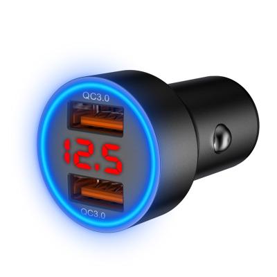 China Dual Led Light Usb Car Charger IBD Led Dual Usb Car Charger 12V Car Charger Adapter 36W Light Usb Car Charger QC 3.0 Fast Charging for sale