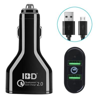 China Private Mold With Patent IBD 36W 2 Port USB Car Charger With Led Light /2.0 Cable for sale