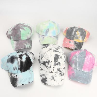 China Hot Sale In Stock Hats Streetwear Tie-dye Color Baseball Hat Men's And Women's Fashion Distressed Hats for sale