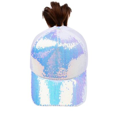 China New Arrivals Hats Fashionable Sequins Solid Color Ponytail Trend Sunshade Mesh Trucker Hat Female Sunscreen Baseball Hats for sale