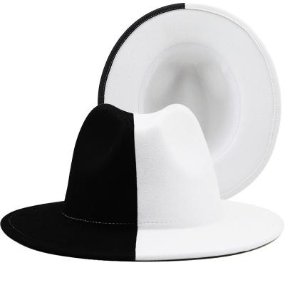 China Double color Polyester Cotton Vegan Material Wide Brim Wool Jazz Hat Party Music Festival Fashion Gentleman Flat Brim Fedora Hat for sale