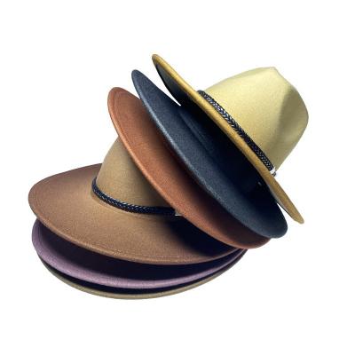 China Cotton Polyester Chapeau Fashion Womens Lady Men Classic Wide Brim Sombreros Fedora Panama Hat Belt Buckle Wool Fedora Hats for sale