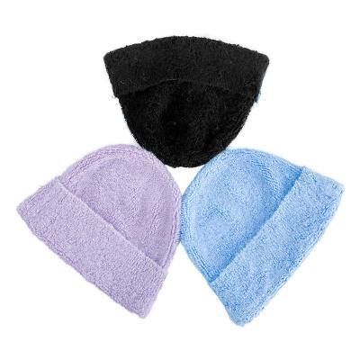 China Street outdoor popular knitted hat thick warm wool hat solid color blank velvet hat for sale