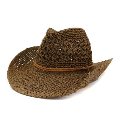 China Western Hollow Handmade Straw Hat Top Hat Female Outdoor Horse Riding Bullfighting Fashion Sunscreen Sun Hat for sale