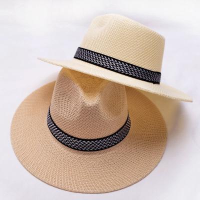 China Summer Outdoor Men's Sunscreen Sun Hat Breathable Cool Hat Fishing Travel Seaside Beach Panama Jazz Straw Hat for sale